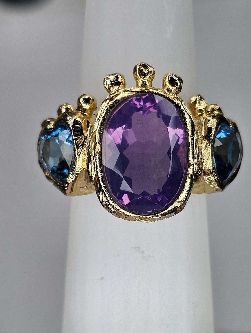 New,925ss, 18k Gold-plated Lavender Moon Quartz & London Blue Topaz Ring